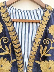 Luxury Velvet Suzani Embroidered Floral Short Lightweight Cotton Casual Vest <b>Coat</b> Handmade Ethnic Boho Waistcoat Designer Vest - Product Image 2
