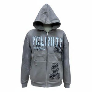 Sudaderas personalizadas de alta calidad para hombre, con efecto deslavado, de 400 g/m², con logotipo personalizado con pedrería y bordado. - Product Image 3