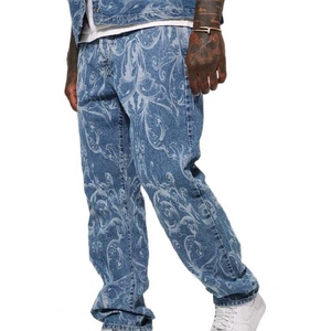 Men's Stonewashed Straight Fit Denim Jeans High Waist Casual Cotton Printed <b>Pants</b> With Paisley Pattern <b>Summer</b> Style - Product Image 4