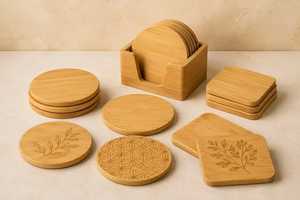Juego de 4 Posavasos Cuadrados de Madera de Nogal y Arce Ecológicos de Lujo para Café, Cerveza o Utensilios de Cocina, Regalo Navideño - Product Image 2