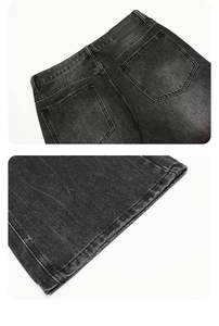 Jean en denim délavé coupe large pour homme, taille haute, coupe ample, style streetwear, en coton mi-lourd, style automne - Product Image 3