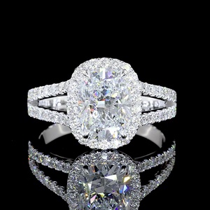 2 CT IGI Certified Cushion Cut Diamond <b>Ring</b> Micro Pave <b>Split</b> Shank Halo Engagement <b>Ring</b> 18K White Gold Fine Jewelry - Product Image 3