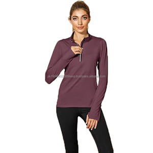 Yoga Running Tops Quarter <b>Zip</b> Pullover Exercise T-<b>Shirts</b> <b>with</b> Thumb Holes - Product Image 5