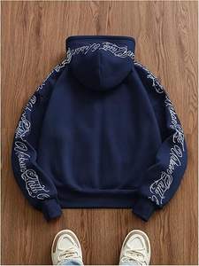 Sweat à capuche unisexe en molleton Y2K avec fermeture éclair, 100 % coton, broderie graphique lettres, manches longues, style streetwear - Product Image 2