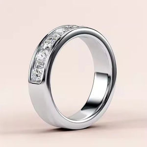 Anillo de boda personalizable para hombre/unisex de plata 925 con moissanita engastada en bisel, chapado en oro rosa, estilo hip hop para rapero certificado - Product Image 1