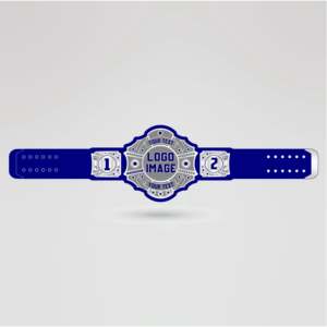 Ceinture de championnat de lutte en métal épais avec plaque centrale dorée et logo personnalisé, sangle bleue, titre personnalisé - Huzaim Elite Sports - Product Image 1