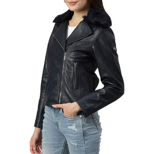 Wholesale Genuine Leather Plus Size Plaid Breathable Crop Motorcycle Jacket for Women With Customized Your Own - Product Image 3