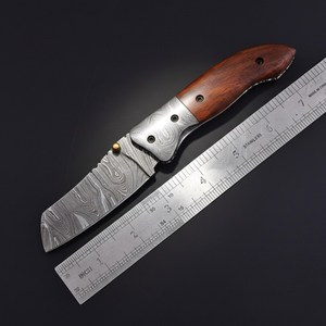 Couteau pliant EDC à bouton de pouce en acier Damas forgé à la main de qualité industrielle, manche en bois de rose, OEM ODM - Product Image 4