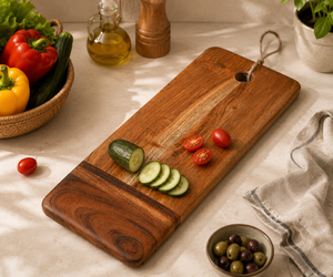 Tabla de cortar de madera de acacia hecha a mano con mango de madera, 1.5 cm de grosor, rectangular, para uso en la cocina - para cortar/rebanar verduras, frutas y carne - Product Image 2