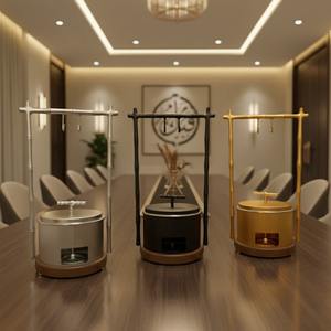 Exquisite Gold Bamboo Frame Hanging Chafing Dish with Round <b>Food</b> <b>Warmer</b> and Candle Stand for Oriental Theme Luxury Buffet Decor - Product Image 6