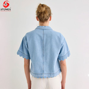 Camisa de Mezclilla para Mujer al por Mayor, Camisa Vaquera de Algodón Premium Estilo Western con Botones, Impresión de Logotipo y Diseño Personalizados, Manga Corta - Product Image 3