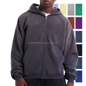 Sweats à capuche personnalisés pour hommes 100% coton vierge surdimensionné poches d'épaule tombantes sweat à capuche fonctionnel sweat à capuche zippé lourd pour hommes - Product Image 1
