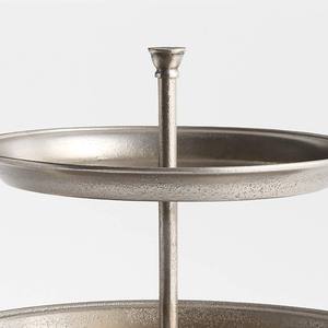 Support à gâteau rond à 2 niveaux en métal argenté antique, plateau de service texturé en alliage de zinc, support décoratif pour gâteau de mariage ou de fête - Product Image 5