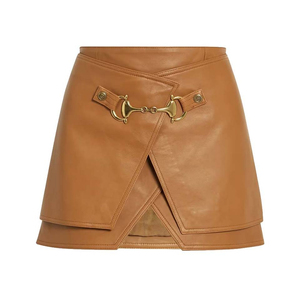 Jupe courte en cuir à taille haute pour femme avec ceinture, couleur unie, design ajustable, style toutes saisons - Product Image 3