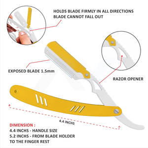 Rasoirs de toilettage jaunes et blancs haut de gamme, faits à la main, à verrouillage pivotant, en acier inoxydable, pour un rasage soyeux et précis, jetables pour barbiers - Product Image 3