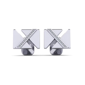 Boutons de manchette argentés pour hommes avec incrustation de strass en cristal sertis à la française, bijoux formels - Product Image 1
