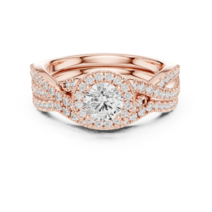 แหวนหมั้นเพชรทรงกลมทองคำโรสโกลด์ 14K สำหรับผู้หญิง |   เพชรที่เพิ่งเพาะเลี้ยง - Product Image 1