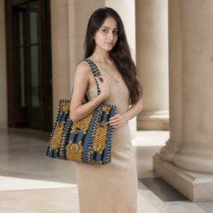 Sac fourre-tout en toile de coton matelassé à imprimé tigre fait main |   Sac fourre-tout écologique de marque EcoDari, vente en gros, avec poignée et grande taille - Product Image 2