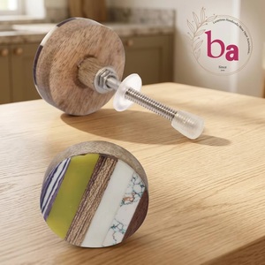 Boutons de meuble ronds en bois avec incrustation en résine multicolore, design moderne pour cuisine, maison, bureau, chambre, tiroirs et meubles - Product Image 3