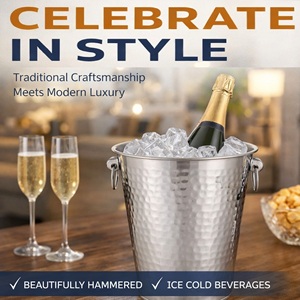 Stainless Steel Durable Wine Bucket | Ice Bucket for <b>Beer</b> | Double Handle Beverage <b>Chiller</b> 2.5L American Style Parties - Product Image 3