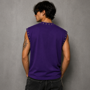 Eyre Sport Wear Gilet sans manches personnalisé, style vintage américain, délavé et à rivets, mode streetwear, coupe oversize décontractée, 100% Coton - Product Image 5