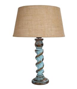 Rustic Wood Table Lamp with Beige Fabric Drum Shade Warm White Light for Bedroom <b>Decorative</b> <b>Lighting</b> - Product Image 2