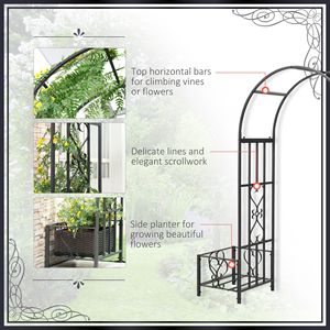 Arco da Giardino in Acciaio 6.7 con Decorazioni a Cuori per Cerimonie Nuziali, Feste, Decorazioni per Prato e Giardino, Include Fioriere per Piante Rampicanti - Product Image 4