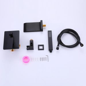 ก๊อกน้ำติดผนังแบบด้านสีดำ ก๊อกน้ำตกแบบมือถือ ก๊อกทองเหลืองสำหรับเติมน้ำอ่างอาบน้ำ ก๊อกน้ำอาบน้ำและฝักบัวแบบทันสมัย - Product Image 5