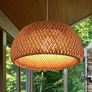 <span class=keywords><strong>Lampadario</strong></span> a sospensione artigianale in bambù, rotondo, con attacco E27, per sala da pranzo, moderno, a LED, intrecciato e cavo. - Product Image 3