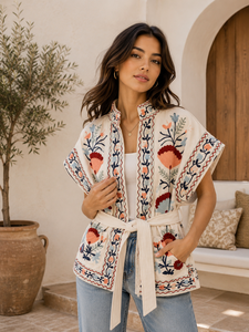 Embroidered <b>Quilted</b> Velvet Suzani Bomber Jacket | Handmade Reversible Cotton Coat with Nylon Lining | <b>Winter</b> Gift for Her - Product Image 5