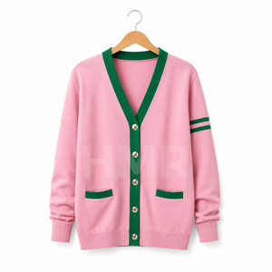 HMR Vintage Street Wear Variety <b>Cardigan</b> <b>Sweater</b> Eco Friendly Stylish Pink Green Contrast Color Winter Wear - Product Image 5