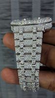 Reloj de Lujo Estilo Hip Hop con Moissanita, Acero Inoxidable Plateado, Totalmente Adornado con Diamantes VVS de Corte Brillante Redondo para Hombre