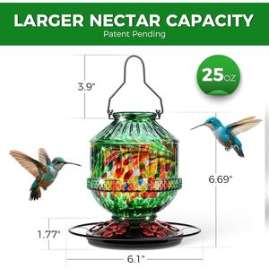 Comedero para Colibríes de Vidrio Soplado a Mano de 25 Onzas, Percha para Néctar de Aves Silvestres para Exteriores, 5 Orificios para Flores, Resistente a Fugas, Accesorio para Observación de Aves - Product Image 3