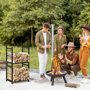 Modern Steel <b>Log</b> Holder Rectangle Firewood Storage <b>Rack</b> Powder Coated Black Outdoor <b>Indoor</b> Fireplace Accessory - Product Image 3