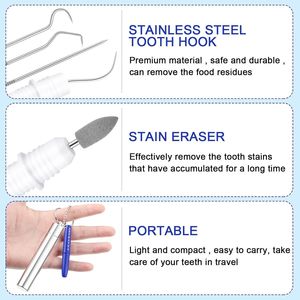 Professional Stainless Steel <b>Teeth</b> <b>Cleaning</b> Kit 5-Piece Dental <b>Tools</b> with Travel Case Including Pick and Metal <b>Tooth</b> Scraper - Product Image 3