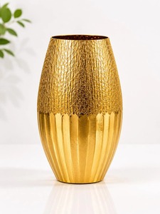 Home Bloom Modern Gold <b>Vase</b> Handmade <b>Ribbed</b> Design Tabletop Decor - Product Image 3