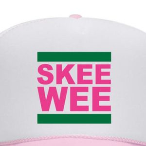 Cappellino da camionista AKA Skee <span class=keywords><strong>Wee</strong></span> rosa e bianco in rete, berretto da baseball regolabile con chiusura snapback, per confraternite greche, casual, da esterno, per donna - Product Image 4
