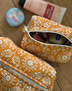 Quilted Cotton Beauty/Travel Pouches Set 3 <b>Makeup</b> Storage Zipper Bags Hand printed Bags Pouch Jewelry Toiletry Shaving Cotton - Product Image 1