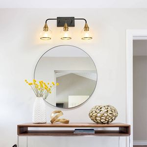 23-Inch Modern 3-<b>Light</b> Vanity <b>Wall</b> <b>Sconce</b> Black Gold Bathroom <b>Light</b> Fixture with Clear Glass Shades Industrial LED Compatible - Product Image 5