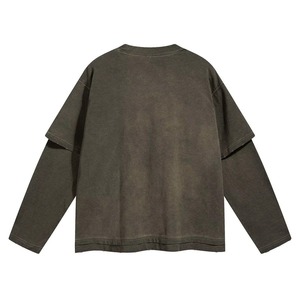 เสื้อยืดคอกลมแขนสั้นทรงโอเวอร์ไซส์สำหรับผู้ชาย สีเทาเข้ม ผ้าคอตตอนเจอร์ซีย์ สไตล์สตรีท ลุคซักยืด ดีไซน์เรียบง่าย - Product Image 4