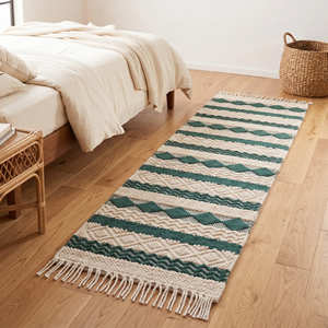 Scandinavian Flat <b>Weave</b> Cotton Runner Rug Neutral Stripe Decorative Hallway Floor Rug Indoor Home Décor - Product Image 5