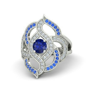 Bague de soirée en saphir bleu et diamants, or blanc 14 carats, 0,40 carats au total |   Bague Statement en Pierre Précieuse, Bijou de Luxe de Créateur, Cadeau pour Femme - Product Image 2