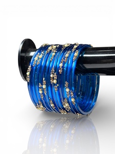 Conjunto de Joyería India de Moda para Novia, Bañado en Oro Azul Real, con Cristales y Perlas de Cachemira, Brazalete Elegante para Bodas y Fiestas - Product Image 4