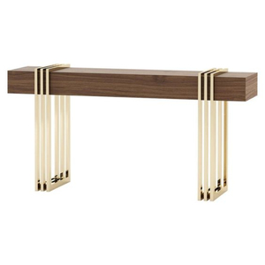 Mesa de consola moderna con base de cuerno chapada en oro de la mejor calidad y superficie de madera para sala de estar a un precio impresionante. - Product Image 3