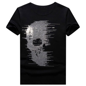 เสื้อยืดผู้ชายประดับเพชรคุณภาพสูงผ้าฝ้ายผสมแขนสั้นตกแต่งด้วยเพชรเสื้อผ้าแฟชั่นลำลองสวมใส่สบาย - Product Image 1