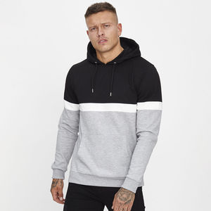 Sudadera con capucha para hombre, color negro, con bloques de color en contraste en las mangas, estilo casual, con bolsillo canguro. - Product Image 4