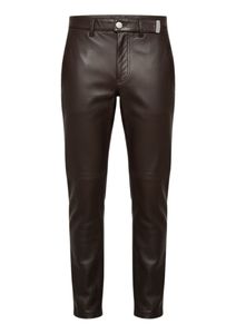 Men's Premium Dark Chocolate Brown Genuine Leather Hooded <b>Tracksuit</b> Set with Full-Zip Hoodie Jacket and Tailored Slim-Fit Jogger - Product Image 3