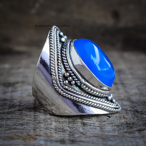 แหวนเงินแท้ 925 ประดับพลอยบลูแคลเซโดนี แหวนพลอยทำมือ แหวนแคลเซโดนีสำหรับเธอ - Product Image 3