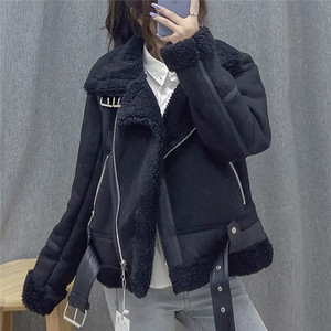 Unisex <b>Black</b> PU Leather Varsity <b>Jacket</b> <b>Faux</b> <b>Fur</b> Lining Zipper Closure Slim Fit Winter Moto Style Short Length Reversible Front - Product Image 4