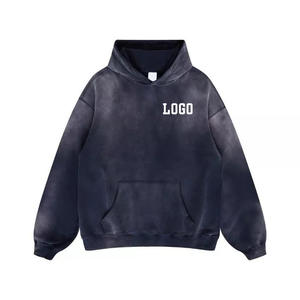 Sweat à capuche délavé pour homme en molleton de coton, coupe décontractée, style streetwear vintage, avec capuche ajustable - Product Image 3
